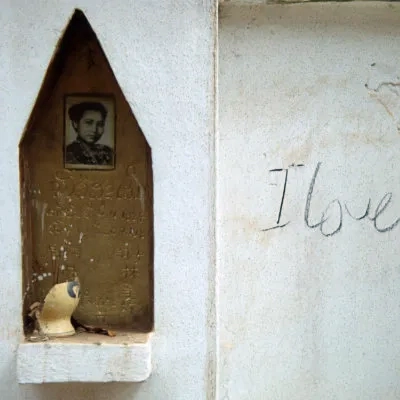 Writing in a graveyard, Vientiane